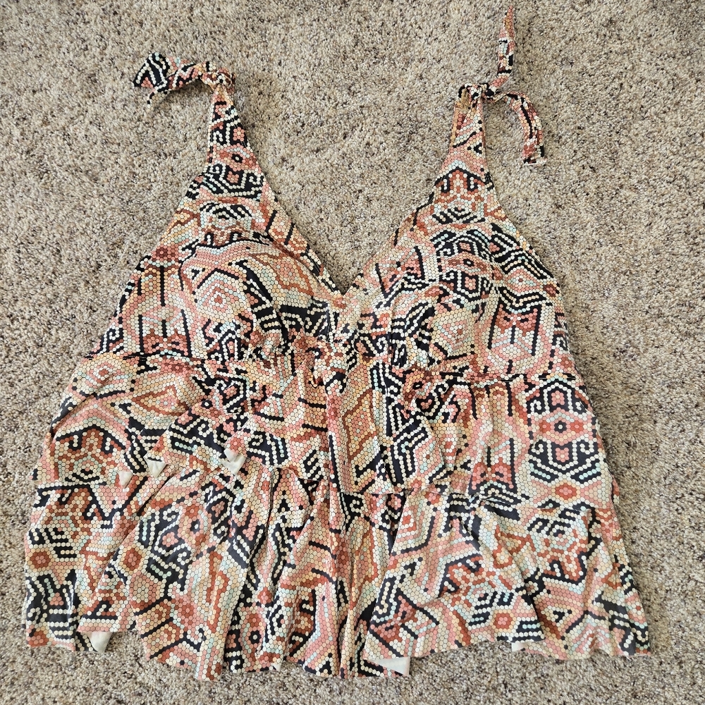 Addition Elle Ruffle Swim Suit Top Tankini‎ Size 4x Pink Blue Cream